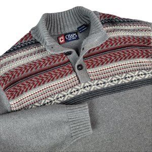 CHAPS Men's Sweater Size XL Pullover Button-Up Gray 100% Cotton 3 buttons